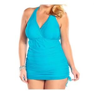 NEW ALWAYS FOR ME plus size retro halter swimdress in turquoise